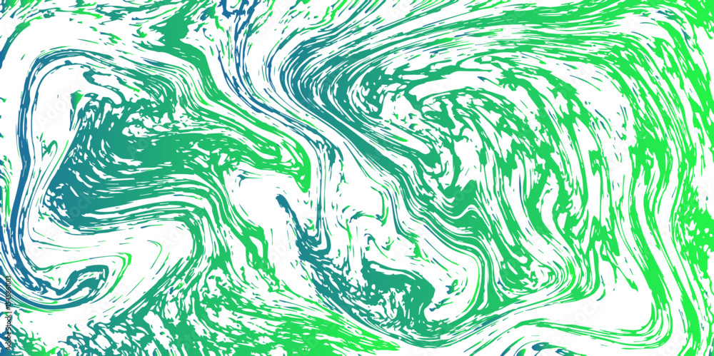 Poster Abstract marbled texture background with swirling Green and Teal patterns. Fluid, organic motion with delicate wave distortions and ink with liquid or molten with dynamic, flowing appearance