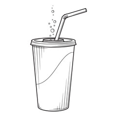 Soda Cup with Straw Bubbles Line Drawing Illustration