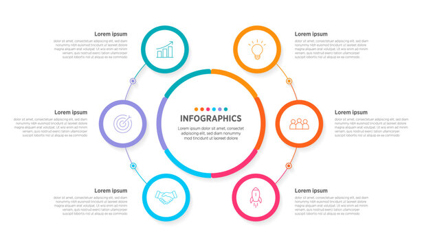 Modern Vector infographic label design with circle infographic template design and 6 options or steps. Can be used for process diagram, presentations, workflow layout, banner, flow chart, info graph.