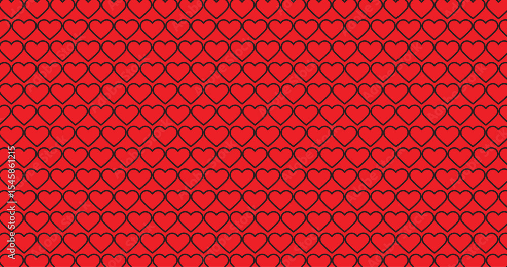 Poster a vibrant red background filled with a repeating pattern of connected heart shapes creating a love t