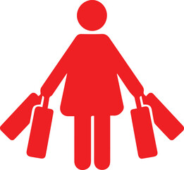 woman, red silhouette, shopping bags, retail, consumer, minimalist vector illustration