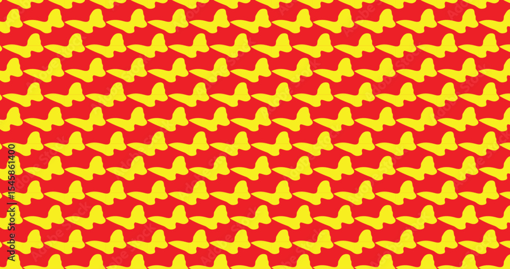 Poster Repeating pattern of yellow butterflies arranged on a red background creating a vibrant and dynamic design