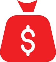 dollar bag, red sack, red money bag, dollar sign icon, financial icon, business icon, money icon