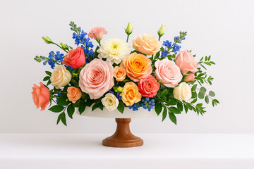 Elegant Floral Arrangement with Colorful Roses and Fresh Greenery
