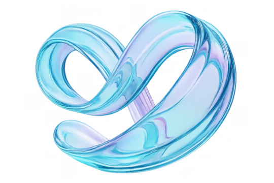 Translucent light blue ribbon swirling, forming dynamic curved pattern against transparent backdrop