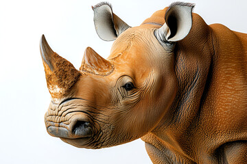 Large white rhinoceros, a dangerous and endangered horned mammal, isolated on a white background