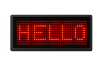 Led display showing hello on transparent background
