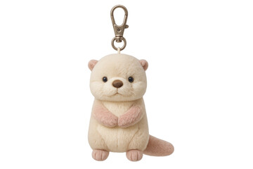 Adorable otter keychain plush toy isolated on transparent background
