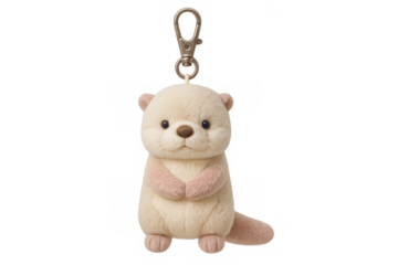 Adorable otter keychain plush toy isolated on transparent background
