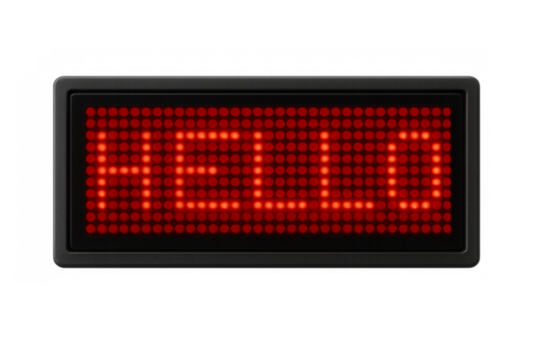 Led display showing hello on transparent background