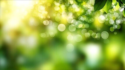 Fototapeta premium Green nature background bokeh sunlight leaves spring summer