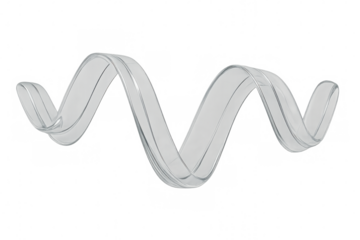 Translucent glass ribbon spinning, twirling in elegant curves against checkered backdrop, generating fluid, dynamic motion