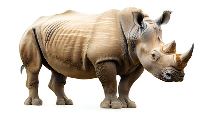 Obraz premium Large white rhinoceros, a dangerous and endangered horned mammal, isolated on a white background