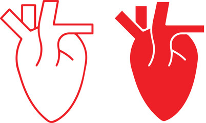 heart, anatomy, medical, scientific, diagram, illustration, simplified, line art, minimal, red