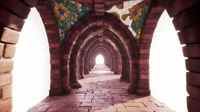 Tiled Tunnel Mosaic Animation with Soft Lighting and Looping Perspective Ideal for Visual Effects