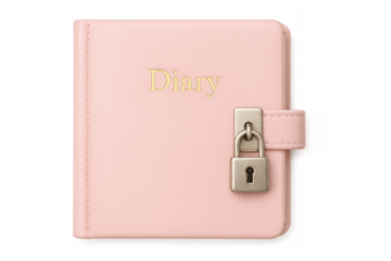 Pink diary with lock protecting secrets on transparent background