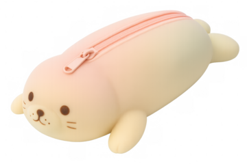Cute seal pencil case isolated on transparent background