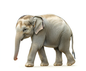 Obraz premium Big gray elephant walking, standing in profile, isolated on a white background