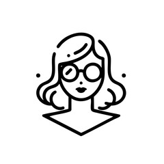 Fototapeta premium Line art illustration of a woman with glasses with a professional mood representing an avatar against a white background with copy space