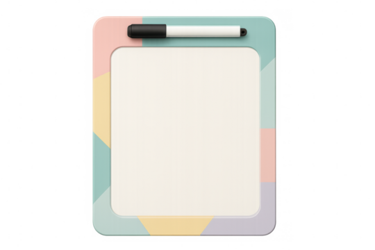 Colorful plastic frame and dry erase marker on transparent background