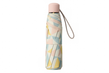 Closed colorful umbrella with geometric pattern on transparent background