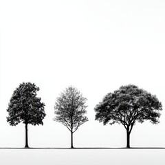 Fototapeta premium Three Trees on a Field in Black and White