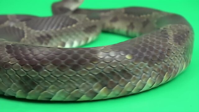 Ceremonial Snake Shedding its Skin in Symbolic Renewal on Green Screen