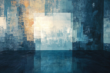 Abstract art textured background blue and beige tones room interior design