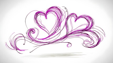 Abstract swirls two hearts romantic purple design