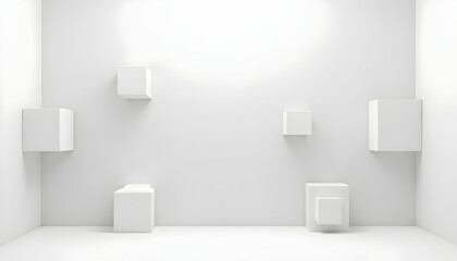 Abstract White Cubes Floating in a Bright Room Illustration
