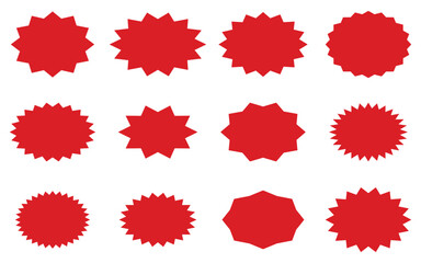 Glossy Red Sale Badge Collection   Percentage Discount Labels, Starburst Stickers   Vintage Tags Set