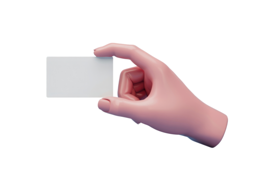Creative hand holding a blank card against a transparent background in a minimalistic artistic setting