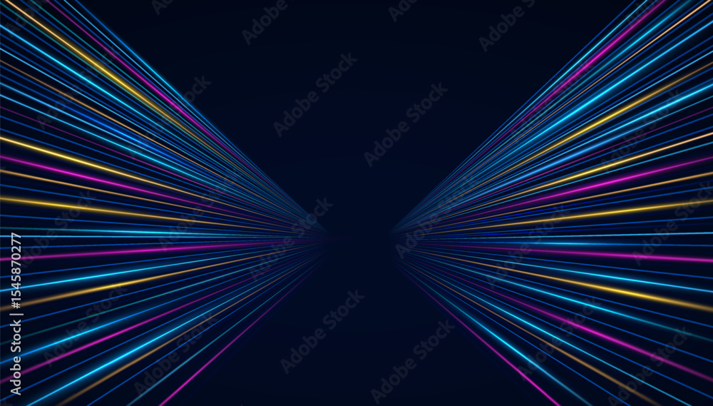 Poster high-speed movement light lines, internet networks. concept big data flow, machine learning, artific