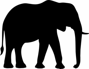 black and white silljhouette of a elephant isolated white background