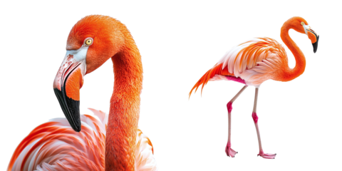 Set of flamingos isolated on transparent background PNG