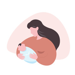 Silhouette of mother and child. Woman holds baby in her arms. Vector graphics.