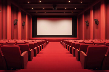 Fototapeta premium Empty movie theater red seats screen dark room