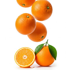 Fresh Juicy Oranges with Water Droplets and Half Slice &ndash; Vibrant Citrus Fruits with Green Leaves, Perfect for Healthy Snacking and Natural Vitamin C Boost