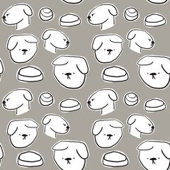 seamless pattern with funny cartoon dog  faces