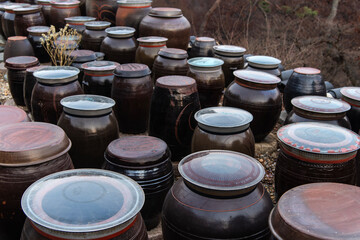 traditional Korean ceramic pots for the fermentation food in the Buddhist temple