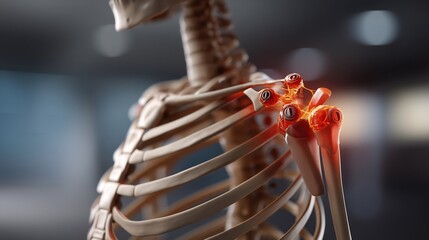 Detailed 3D rendering of the human skeleton focusing on the shoulder joint
