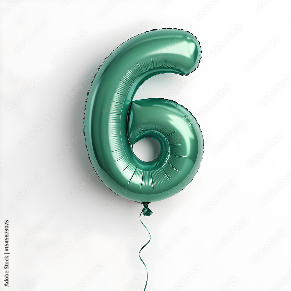 Fototapete a balloon shaped like the number 6,emerald green metallic finish with realistic reflections and smoo