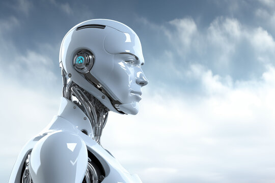 Futuristic humanoid robot with shiny metallic surface