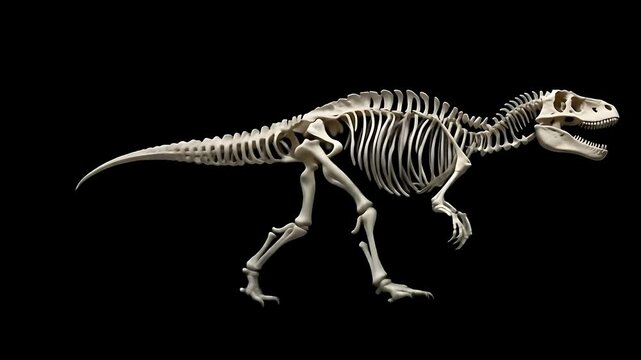 歩き出した恐竜の骨格標本、シームレスループビデオ