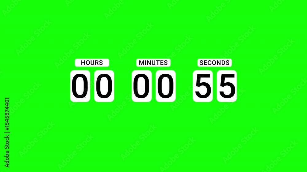 Poster one minutes countdown animation from 60 seconds to 0 seconds on a green background, 4k video