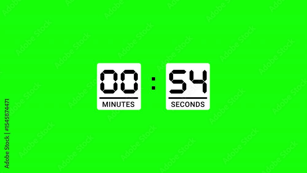 Fototapete one minutes countdown animation on transparent background with greenscreen, 4k 1 minutes timer count