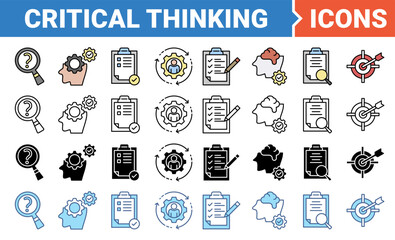 Critical thinking banner icon set with multiple style collection.	