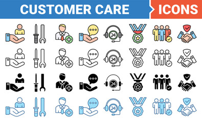 Customer care banner icon set with multiple style collection.	