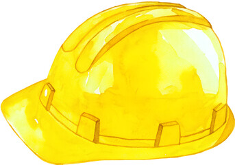 Fototapeta premium Watercolor illustration of a yellow hard hat on transparent background.