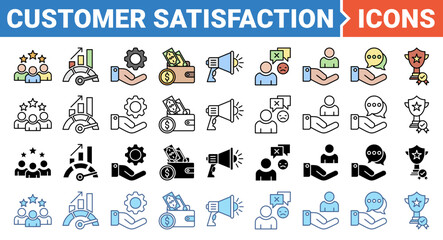 Fototapeta premium Customer satisfaction banner icon set with multiple style collection. 